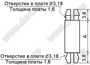 MSP3-28 фиксатор платы с двумя защелками; A=28,5мм; dп=3,2мм; s=1,6мм; d отв.=3,2мм; t=1,6мм; нейлон-66 (UL); натуральный