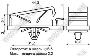 FCJ-30 зажим плоского шлейфа с защелкой в панель; 44,3х18,8мм; нейлон-66 (UL); натуральный