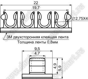 MUA-1 разделитель проводов на самоклеящейся площадке; 22,0x9,5мм; нейлон-66 (UL); натуральный