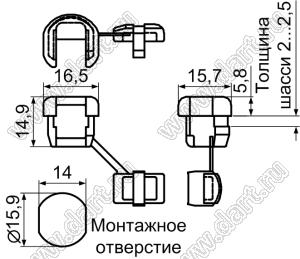 SB6P4-4 изолятор проводов проходной; сечение кабеля=3,0х7,6мм; нейлон-66 (UL); черный