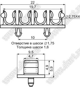 MUT-1 разделитель проводов с защелками в панель; 22,0x9,5мм; нейлон-66 (UL); натуральный