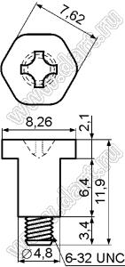 TGM-13SW винт амортизатора; 6-32UNC; A=8,26мм; B=3,4мм; C=4,8мм; E=6,4мм; сталь никелированная