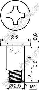 TGM-17SW винт амортизатора; M2; A=5,0мм; B=2,0мм; C=2,5мм; E=4,0мм; сталь нержавеющая