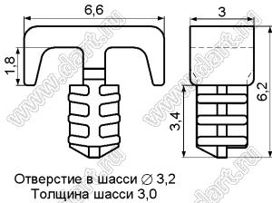 MBW-22 пистон монтажный; L=6,2мм; d отв.=3,2мм; нейлон-66 (UL); натуральный