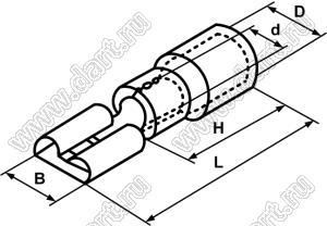 FDD5.5-250 (YF250) наконечник изолированный ножевой (мама), для провода; s=4-6кв.мм; AWG 12-10; I max=24А; желтый; латунь луженая/пластик