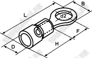 RV5.5-4L наконечник провода изолированный круглый плоский; медь луженая/пластик; сечение провода 4-6кв.мм; d2=4,3мм; I max=48А; A.W.G. 12-10; желтый