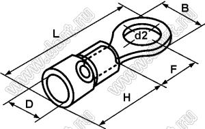 RV2-5L наконечник провода изолированный круглый плоский; медь луженая/пластик; сечение провода 1,5-2,5кв.мм; d2=5,3мм; I max=27А; A.W.G. 16-14; синий