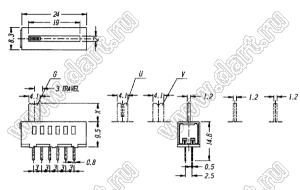 SS-16F02-EG8 переключатель движковый прямой 1P6T