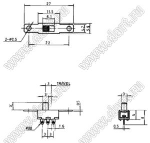 SS-12F34 переключатель движковый прямой 1P2T