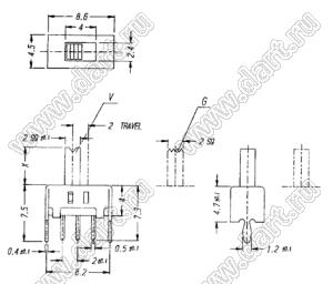 SS-12D02-G6 переключатель движковый прямой 1P2T