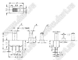 SS-22F06-G3 переключатель движковый прямой 2P2T