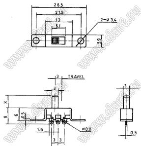 SS-12F48 переключатель движковый прямой 1P2T