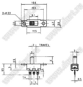 SS-12F17-G4 переключатель движковый прямой 1P2T