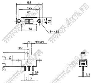 SS-12F30-G4 переключатель движковый прямой 1P2T