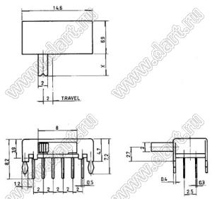 SK-24D02-G6 переключатель движковый угловой 2P4T