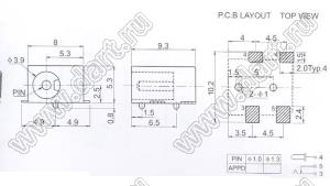 DC-033-1.3 гнездо питания D=3,9мм; d=1,3мм SMD