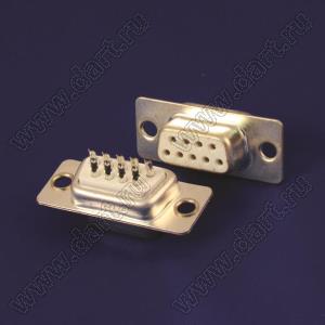 DS1033-09FWN8 (5501-09SA, DB-09F) розетка D-SUB для пайки на кабель; без гаек; 9-конт., контакты золоченые