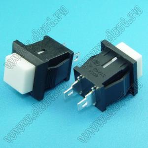 PB-02W (DS-430W, PSW-9AW) OPEN переключатель кнопочный без фиксации OFF-(ON), 15х15мм, крепление защелка, нормально-разомкнутые контакты, белый/черный; 1A 125V