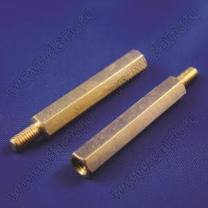 PCHSN-27 стойка шестигранная с внутренней и наружной резьбами; M3x0,5; SW=4,8±0,2мм; L=27,0мм; латунь