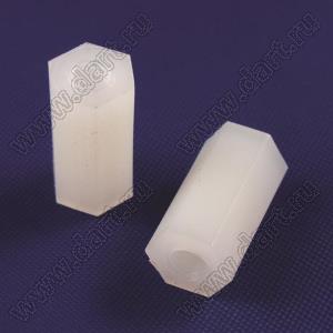HTP-310 (HP-10) cтойка шестигранная с внутренней резьбой; M3; L=10,0мм; нейлон-66; цвет натуральный
