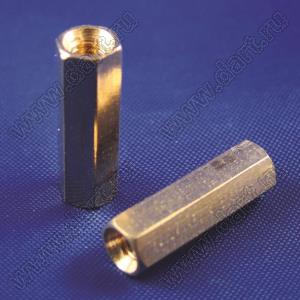 PCHSS-19 стойка шестигранная с внутренними резьбами; М3x0,5; SW=4,8мм; L=19,0мм; латунь; L2=6,0мм