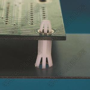 RCD-10 фиксатор платы с двумя защелками; A=10,0мм; D=4,0мм; S=0,8...1,6мм; d отв.=4,8мм; t=0,8...1,2мм; нейлон-66; натуральный