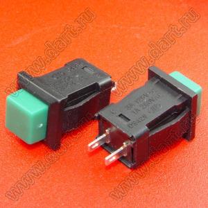 PB-02AG (DS-429AG) переключатель кнопочный с фиксацией OFF-ON, 15х15мм, крепление защелка, зеленый/черный