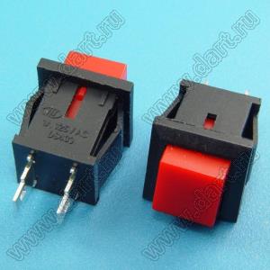 PB-02R (DS-430R, PSW-9AR) NO LOCK переключатель кнопочный без фиксации OFF-(ON), 15х15мм, крепление защелка, нормально-разомкнутые контакты, красный/черный; I=1А