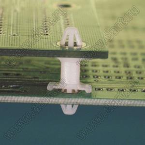 CBSS-10 фиксатор платы с двумя защелками; A=10,0мм; dп=3,5мм; s=0,8...2,0мм; d отв.=3,5мм; t=0,8...2,0мм; нейлон-66 (UL); натуральный