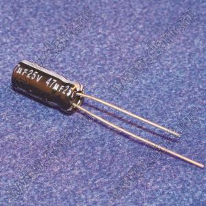 ECAP 47uF/25V 0511 105C RH конденсатор алюминиевый электролитический радиальный; 47мкФ; 25В; 5x11мм; P=2мм