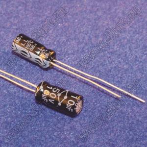 ECAP 10uF/50V 0511 105C RH конденсатор алюминиевый электролитический радиальный; 10мкФ; 50В; 5x11мм; P=2мм