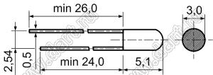 RL30N-SR114S светодиод круглый 3 мм без юбки; красный; 660нм; корпус диффузный; 1,9…2,3V; 30мКд