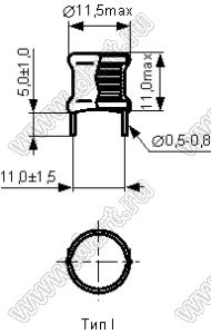 18403100K дроссель с радиальными выводами; L=10мкГн (при 1 кГц); I max=3,2А