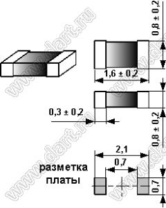 FL160808-R22K (0603) дроссель монолитный ферритовый для поверхностного монтажа 0,22мкГн; 50мА