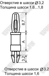 LMSP-8 фиксатор платы с двумя защелками; A=7,9мм; нейлон-66 (UL); натуральный