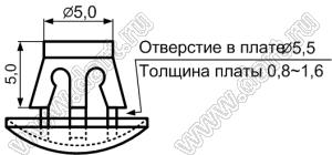 RAM-5 фиксатор платы с защелкой в шасси; A=5,0мм; d отв.=5,5мм; t=0,8...1,6мм; нейлон-66; натуральный