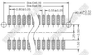 2011-16G-365 гнездо межплатное SMD, шаг 0,8мм, h=3,65мм; 16конт.