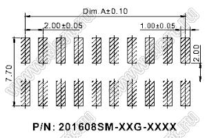 201608SM-44G-2230 вилка прямая приподнятая для поверхностного (SMD) монтажа; шаг 2,00x2,00мм; 2x22-конт.