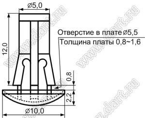 RAM-12A фиксатор платы с защелкой в шасси; A=12,7мм; d отв.=5,5мм; t=0,8...1,6мм; нейлон-66; натуральный