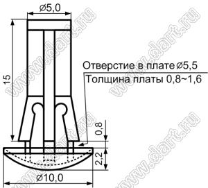 RAM-15 фиксатор платы с защелкой в шасси; A=15,2мм; d отв.=5,5мм; t=0,8...1,6мм; нейлон-66; натуральный