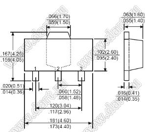 KSB1121 (SOT-89) транзистор биполярный широкого применения; PNP; Uкэо=25В; Uкбо=30В; Iк=0,083333333А (макс.); h21=560 (макс.)