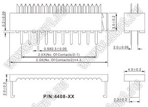 4408-18 (FDC2-18) колодка IDC, шаг 2,0x2,0мм на плоский кабель (шлейф) с шагом 1,0 мм для монтажа в отверстия; 2x9-конт.