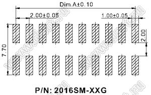 2016SM-16G (BH2-16SM, 3224-16MG) вилка прямая для поверхностного (SMD) монтажа; шаг 2,00x2,00мм; 16 (2x8)-конт.