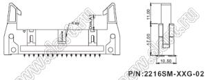 2216SM-50-02 (SCM-50SM-02, DS1011-50SM-02, IDCC-50MSM-02) вилка закрытая с длинными защелками для поверхностного (SMD) монтажа; шаг=2,54x2,54мм; 2x25-конт.