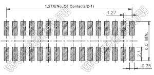 2199SB-054G-SM-3017-CP вилка штыревая открытая прямая двухрядная на плату для поверхностного (SMD) монтажа с захватом; шаг 1,27 x 1,27 мм; (2x27) конт.