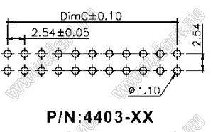 4403-14 (FDC-14) колодка IDC, шаг 2,54x2.54 мм на плоский кабель (шлейф) с шагом 1,27 мм для монтажа в отверстия; 2x7-конт.