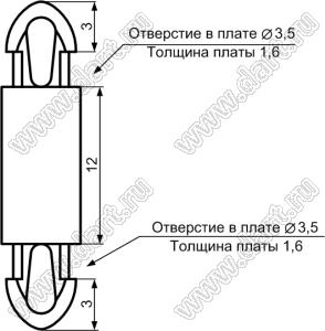 MAD3.5-12 фиксатор платы с двумя защелками; dп=3,5мм; s=1,6мм; d отв.=3,5мм; t=1,6мм; нейлон-66 (UL); натуральный