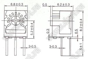 3323W-500 (50R) резистор подстроечный, однооборотный; R=50(Ом)