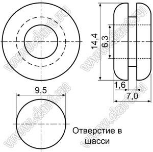 GM-3 изолятор проводов проходной; C=6,3мм; бутадиен-нитрильный каучук / резина; черный