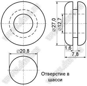 GM-42 втулка проходная под кабель; C=12,7мм; резина; цвет черный